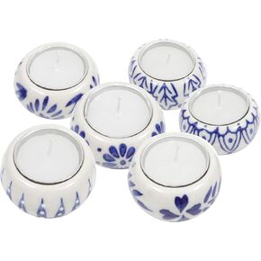 Handmade Decorative Pebble Tealight Candle Holders Set of 6 - Handcrafted Home Decor Accent for Calming Earthy Aesthetic - Azure Blue