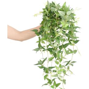 Ling's Moment Artificial Clematis Hanging Bush, 4pcs Filler Vines Fake Greenery Garland for Wedding Bouquet/Backdrop/Arch and Home Decoration