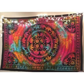 الحرف اليدوية الشعبية التوأم التعادل صبغ الفيل البوهيمي نسيج مخدر نسيج الجدار الشنق جدار الفن الهندي نسيج المفرش 54 × 84 بوصة، (140 سم × 215 سم) متعدد الألوان in Kuwait