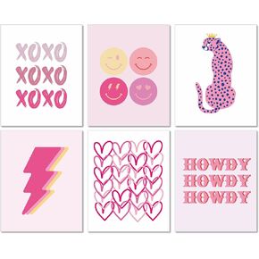 MINI ZOZI Preppy Room Decor Pink Posters 8"X10" UNFRAMED Aesthetic Trendy Stuff for Girls Dorms Room Wall Decoration Baddie Hot Paintings for Teens Cute Smiley Face xoxo Cheetah Howdy Bolt Pop Things