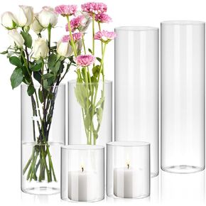 BIGIVACA 3 Pack 4, 8,12 Inch Tall Glass Cylinder Vase Bulk, Hurricane Candle Holder Clear Flower Vases for Wedding Centerpieces and Home Decor