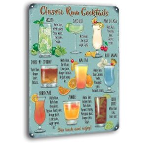 Metal Signs Rum Cocktail Recipe Vintage Tin Sign Bar Club Man Cave Wall Decor 8 x 12 inches