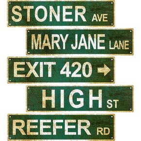 Shimeyao Vintage Exit Sign Decor, 5 Pieces Aluminium Retro Avenue Street Sign, 4 x 16 Inch, for Home Wall Decor
