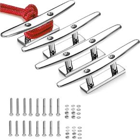 Boat Cleats 4 Inch Stainless Steel, Marine Dock Cleats, Heavy Duty, Mirror Polishing, 316 Stainless Steel with Screws(4 Pieces)