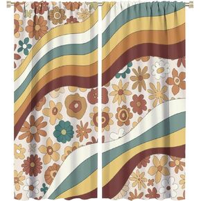 70s Retro Checkerboard Curtains,Abstract Hippie Funky Modern Design Geometric Room Darkening Door Window Rod Pocket Curtain for Living Room Bedroom W42xL45in