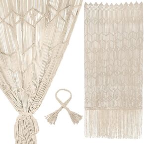 ستارة Macrame معلقة على الحائط مع ربطة عنق، مقسم غرفة بوهو مقاس 78 بوصة × 30 بوصة، لوحة فنية جدارية، ستارة باب/نافذة، أو غطاء خزانة للديكور في المنزل، أو غرفة النوم، أو المطبخ، أو خلفية الزفاف in Kuwait