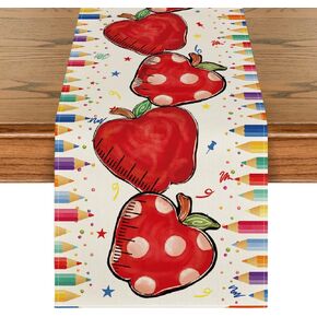 Artoid Mode Colorful Pencil Beige Back to School Table Runner, First Day of School Student Kids Classroom Dining Table Decoration for Home Party Decor 13x72 Inch