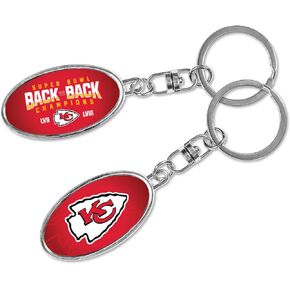 Rico Industries NFL Football Kansas City Chiefs Back to Back Champs Metal Spinner Keychain 1.25" x 4.5"
