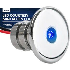 Five Oceans LED Marine Courtesy Lights, 4-Pack Boat Mini Accent Light, Round Deluxe Light for Boat Interior, Deck, Cockpit, Blue LED, for Pontoon, Fishing Boat, Bass Boat, Sailboat, RVs - FO-2445-M4