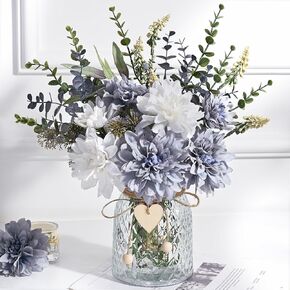 MARTINE MALL Faux Flowers in Vase, Fake Flowers with Vase, Dahlia Artificial Flowers in Vase Centerpieces for Dining Room Table Artificial Dahlias Flower Arrangement for Home Office Farmhouse