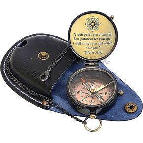 Psalm 32:8 Engraved Compass with Leather Pouch - May Your Faith Always Guide You, Religious Gifts, Christian Gifts, Baptism Gift, Graduation Day Gift, Inspirational Gifts for Boys, Girls, Men & Women in Kuwait