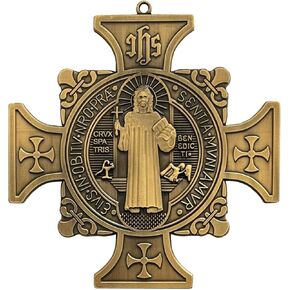 Double Sided Extra Large 5 INCH Saint Benedict Cross Medal Gold Tone 10 Ounces/MEDALLA Cruz PARED SAN Benito 5 PULGADAS DE Alto Y 5 PULGADAS DE ANCHO