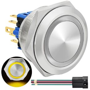 30mm Latching Push Button Switch Big Button White DPDT/SPDT Waterproof IP67 with 24V LED Metal Stainless Steel Start Switch 1.18" Mounting Hole with Socket