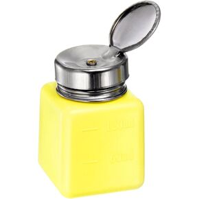 Solvent Alcohol Dispensers 180ml(6oz) Push Down Liquid Dispenser Pump Bottle with Sealing Stainless Steel Lid for Acetone Cleanser Polish Remover, Yellow