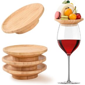 10Pcs Wine Glass Charcuterie Topper, Bamboo Wine Glass Topper Coasters Plate, Wine Glass Charcuterie Board Topper for Family Gatherings, Restaurants, Bars
