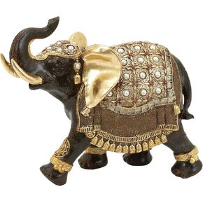 Deco 79 Polystone Elephant Handmade Decorative Sculpture Home Decor Statue, Accent Figurine 10" x 4" x 9", Brown