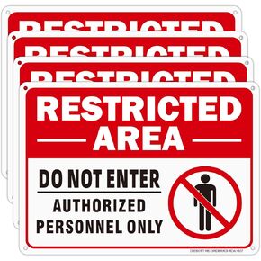 Authorized Personnel Only Sign, 4Pack Restricted Area Do Not Enter Signs, 10x7inches .40 Rust Free Aluminum Sign, Employees Only Sign, Fade Resistant, UV Protected, Weather, Durable Ink, Easy To Mount