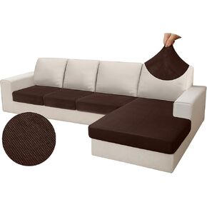 Arfntevss Velvet Striped Sectional Couch Covers L Shape Sofa Cushion Covers with Chaise Lounge Stretch Seat Slipcover Anti-Slip Magic Soft Furniture Protector (3 Seat Cover 1 Chaise, Black)