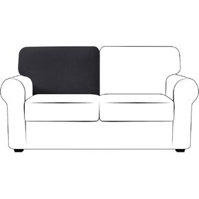 Couch Back Cushion Cover Stretch Backrest Cushion Replacement Armchair Loveseat Sofa Back Cushion Slipcover for Living Room with Drawstring Checks Spandex Fabric (Grey, T-Left)
