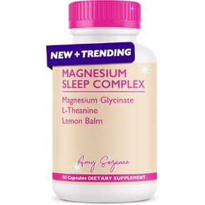 Amy Suzanne Magnesium Sleep Complex with L-Theanine and Lemon Balm - Melatonin-Free Sleep Support for Natural Calm and Relaxation - Magnesium Glycinate - 90 Capsules