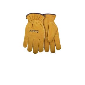 Kinco 51PL Lined Suede Cowhide Driver - Golden Full Suede Cowhide Full Fingers with Thermal Lining and Shirred Elastic Wrist - For Equipment Operation, Outdoor and Indoor - Extra Large