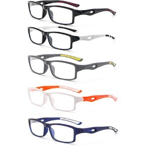 5-Pack rectangular reading glasses sport design TR90 flexible Blue Light Blocking Reader for Women Men