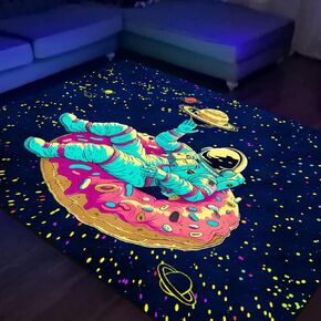 Astronaut Area Rug Black Light, Large UV Reactive Glow in The Dark Space Rug, Non-Slip Fluorescent Rug for Bedroom Living Room Home Decor 70"×47"×0.39"