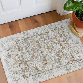 Lahome Vintage Floral Kitchen Runner Rug, 2x5 Hallway Runner Non Slip Washable Runner Rugs,Soft Ultra-thin Bathroom Runner Rug Non-Slip Carpet Runner for Bedroom (2x5ft,Green)