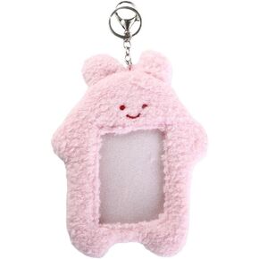 Pink Cute Plush Photocard Holder with Keychain, Cartoon Bear Rabbit Cat Photo Sleeve Cartoon Plush Photo Sleeve Protective Case Photo Albums, Frames and Accessories, Photo Album Accessories