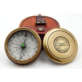 Brass pocket compass antique brass hand made fully functional compass with leather case