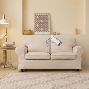 Beige Waterproof Ektorp Loveseat Cover Custom Made Compatible for IKEA Ektorp Sofa Linen Ektorp 2 Seat Loveseat, 5 Pieces