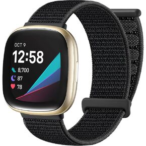 Getino Compatible with Fitbit Versa 3/Fitbit Versa 4 /Fitbit Sense/Sense 2 Bands for Women Men, Adjustable Stretchy Nylon Band Sport Loop Strap for Fitbit Sense/Versa 3 Wristbands Accessory, Black