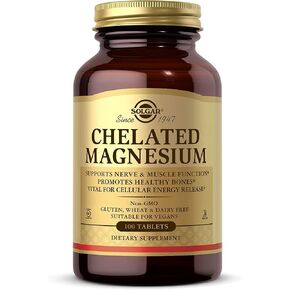 Solgar Chelated Magnesium, 100 Tablets - Patented, Highly Absorbable Form - Supports Nerve & Muscle Function - Promotes Healthy Bones - Non-GMO, Vegan, Gluten Free, Dairy Free, Kosher - 25 Servings in Saudi Arabia