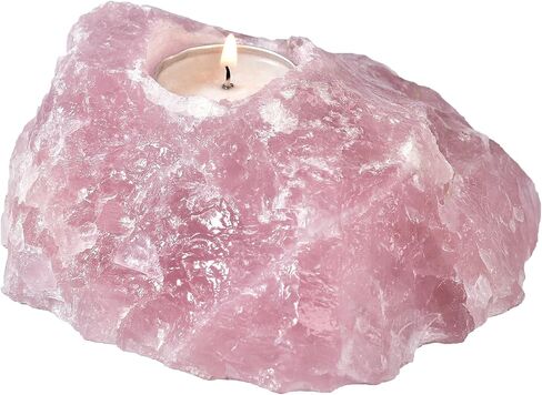 AMOYSTONE روز كوارتز Tealight شمعة حامل حجر وردي شمعدان شفاء طبيعي كريستال حامل نبات الهواء 1.5-2.5 رطل in Kuwait