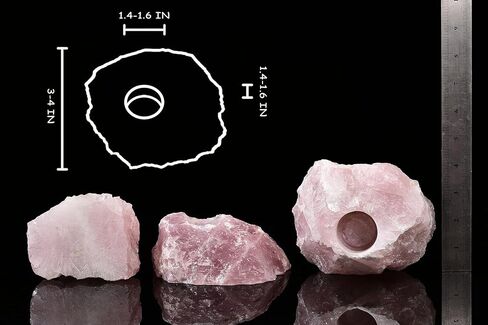 AMOYSTONE روز كوارتز Tealight شمعة حامل حجر وردي شمعدان شفاء طبيعي كريستال حامل نبات الهواء 1.5-2.5 رطل in Kuwait