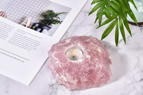 AMOYSTONE روز كوارتز Tealight شمعة حامل حجر وردي شمعدان شفاء طبيعي كريستال حامل نبات الهواء 1.5-2.5 رطل in Kuwait