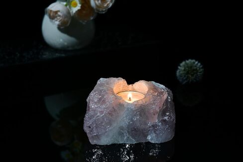 AMOYSTONE روز كوارتز Tealight شمعة حامل حجر وردي شمعدان شفاء طبيعي كريستال حامل نبات الهواء 1.5-2.5 رطل in Kuwait