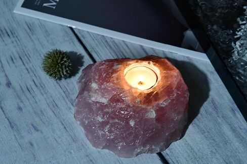 AMOYSTONE روز كوارتز Tealight شمعة حامل حجر وردي شمعدان شفاء طبيعي كريستال حامل نبات الهواء 1.5-2.5 رطل in Kuwait