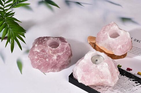 AMOYSTONE روز كوارتز Tealight شمعة حامل حجر وردي شمعدان شفاء طبيعي كريستال حامل نبات الهواء 1.5-2.5 رطل in Kuwait