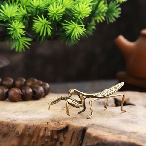Brass Mantis Sculpture,Copper Praying Mantis Feng Shui Brass Small Ornaments Solid Copper Insect Antique Micro-Carved Antique Bronze Ware Metal Art Small Ornaments for Home,Office,Hotel Desk Decor in Saudi Arabia