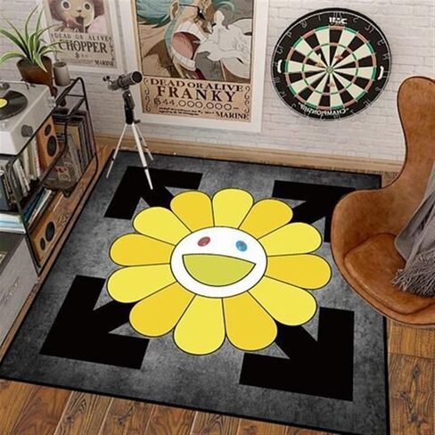 32Inch Takashi Murakami Rug，Happy Face Rug，Flower Design for Bedroom Aesthetic Room Decor (Color : 21, Size : 32X32inch(80x80cm)) in Saudi Arabia