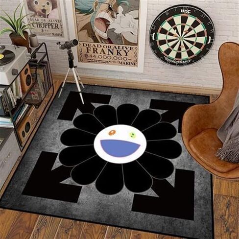 32Inch Takashi Murakami Rug，Happy Face Rug，Flower Design for Bedroom Aesthetic Room Decor (Color : 21, Size : 32X32inch(80x80cm)) in Saudi Arabia
