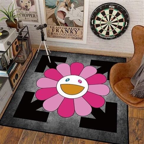 32Inch Takashi Murakami Rug，Happy Face Rug，Flower Design for Bedroom Aesthetic Room Decor (Color : 21, Size : 32X32inch(80x80cm)) in Saudi Arabia