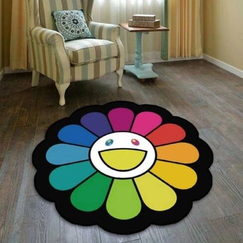 32Inch Takashi Murakami Rug，Happy Face Rug，Flower Design for Bedroom Aesthetic Room Decor (Color : 21, Size : 32X32inch(80x80cm)) in Saudi Arabia