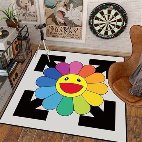 32Inch Takashi Murakami Rug，Happy Face Rug，Flower Design for Bedroom Aesthetic Room Decor (Color : 21, Size : 32X32inch(80x80cm)) in Saudi Arabia