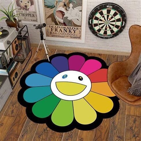 32Inch Takashi Murakami Rug，Happy Face Rug，Flower Design for Bedroom Aesthetic Room Decor (Color : 21, Size : 32X32inch(80x80cm)) in Saudi Arabia