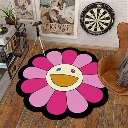 32Inch Takashi Murakami Rug，Happy Face Rug，Flower Design for Bedroom Aesthetic Room Decor (Color : 21, Size : 32X32inch(80x80cm)) in Saudi Arabia