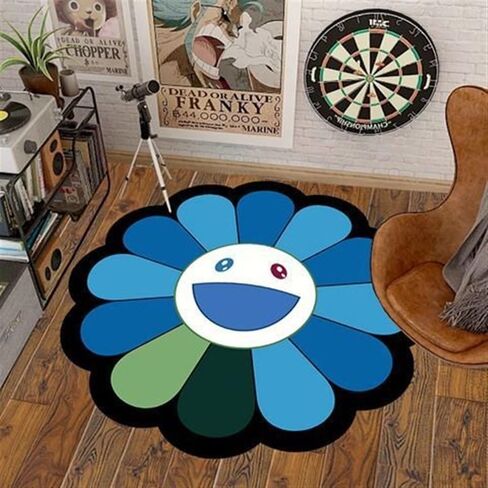 32Inch Takashi Murakami Rug，Happy Face Rug，Flower Design for Bedroom Aesthetic Room Decor (Color : 21, Size : 32X32inch(80x80cm)) in Saudi Arabia