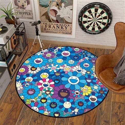 32Inch Takashi Murakami Rug，Happy Face Rug，Flower Design for Bedroom Aesthetic Room Decor (Color : 21, Size : 32X32inch(80x80cm)) in Saudi Arabia