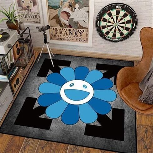 32Inch Takashi Murakami Rug，Happy Face Rug，Flower Design for Bedroom Aesthetic Room Decor (Color : 21, Size : 32X32inch(80x80cm)) in Saudi Arabia